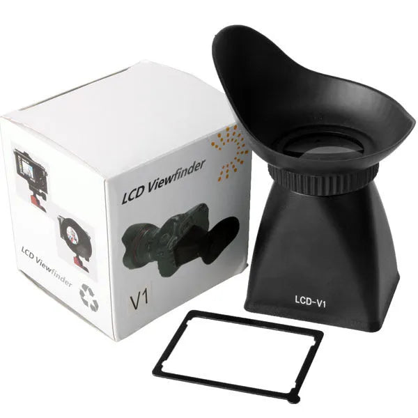 Black camera LCD viewfinder with magnification for DSLR and mirrorless cameras
