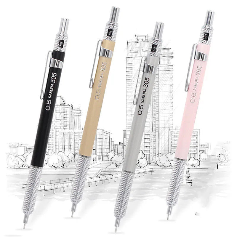 Japanese metal mechanical pencil 0.5mm with gold finish on white background
