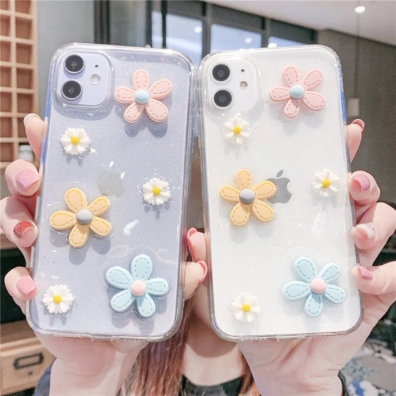 Heart and flowers design iPhone case for iPhone 6 through 13 Pro Max models in soft rubber material