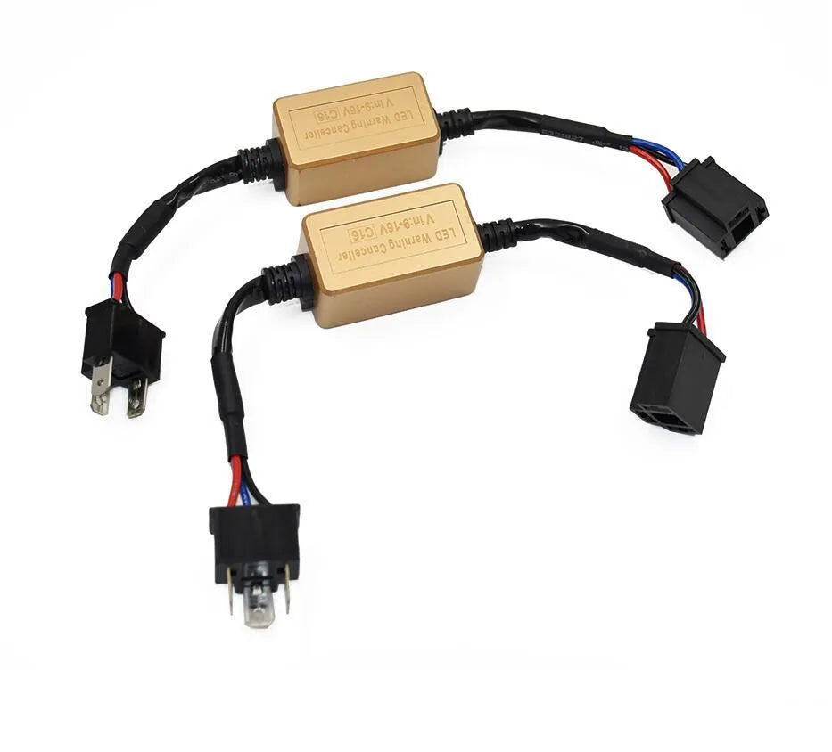 Black alloy Canbus decoder for H4 H7 H11 LED headlights with plug connectors