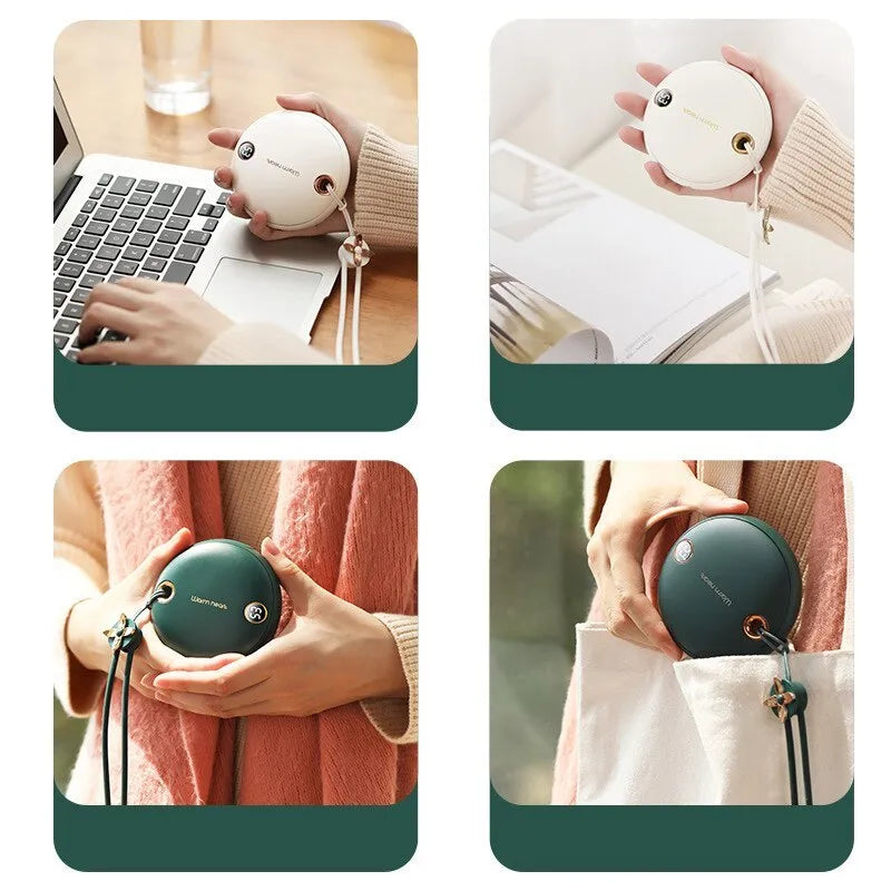 Green hand warmer power bank with digital display showing battery level, measuring 89.5mm with USB Type-C port