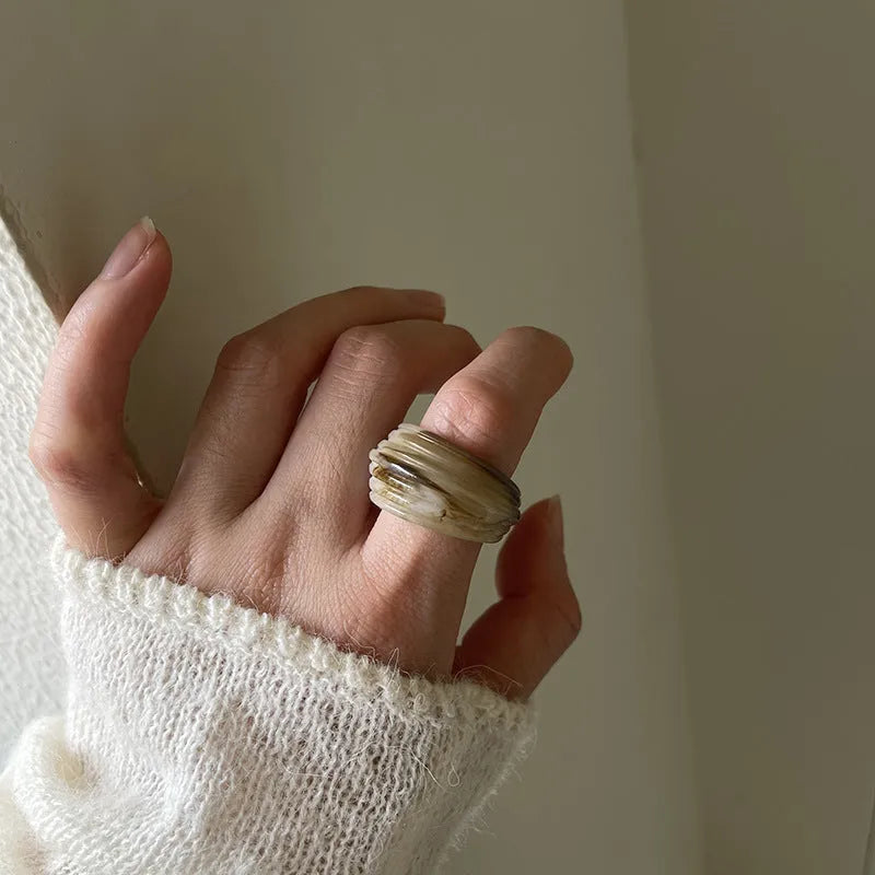 Chinese style irregular resin wide ring in geometric shape with retro design