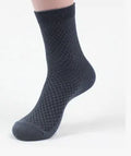 Men's bamboo fibre business socks with small square pattern in black, grey blue, iron grey, navy blue, and silver grey colours