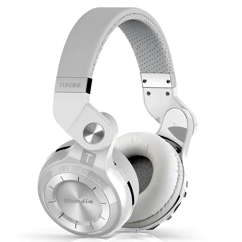 Bluetooth stereo headset with card plug-in subwoofer in four colour options: white, red, blue, and black