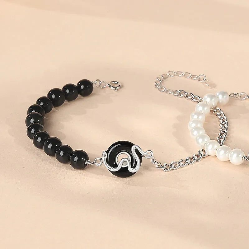 925 sterling silver New Chinese style couple bracelet with zodiac snake design and safe buckle closure