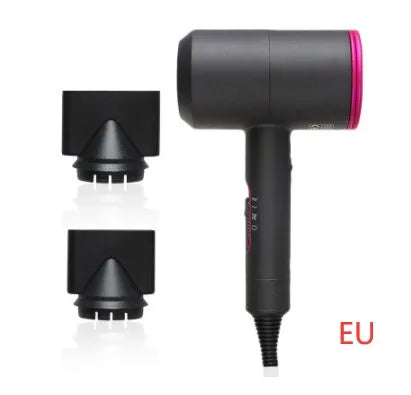 2000W hotel hair dryer with long cable in metallic black, showing UK plug