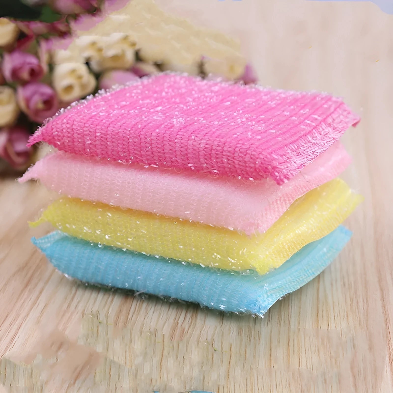 Pinstripe fabric dishwashing sponge mop in macaron colours for wet and dry kitchen cleaning