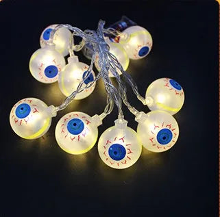 Halloween LED string lights with pumpkin, bat and ghost pendants on 1.2 metre white cable