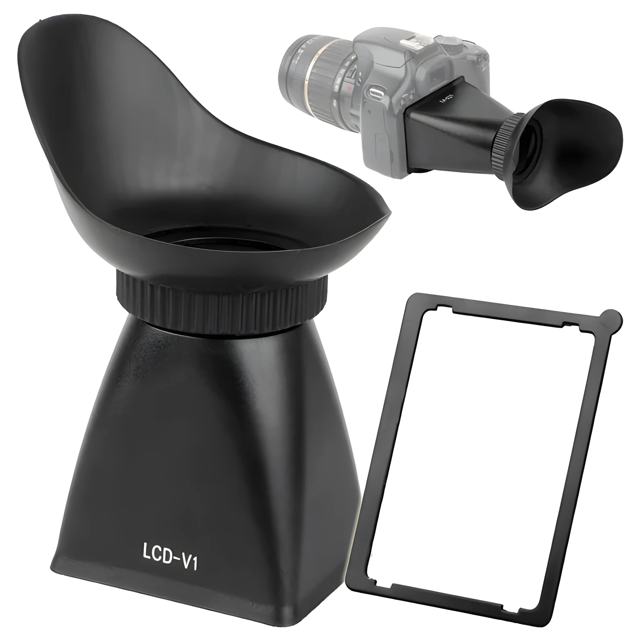 Black camera LCD viewfinder with magnification for DSLR and mirrorless cameras