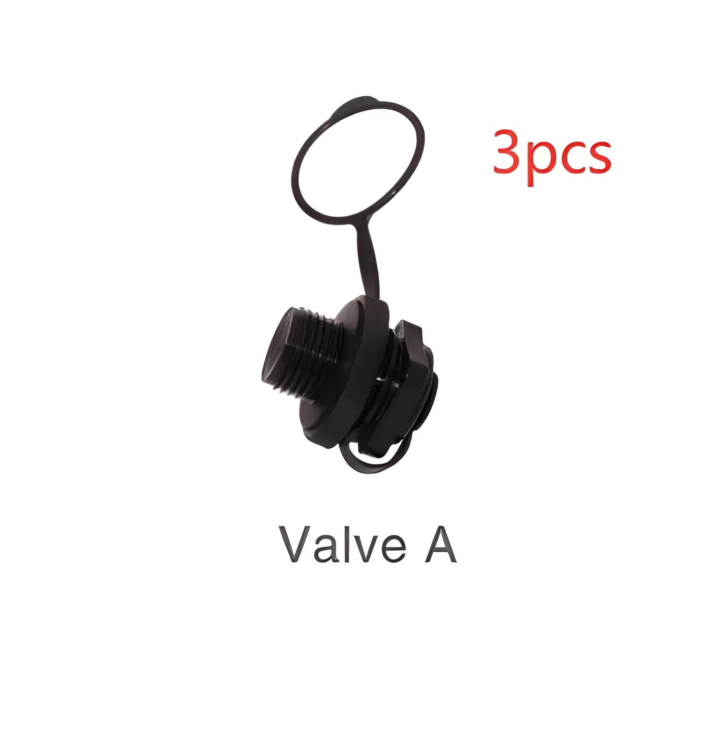 Set of three plastic rotating valve nozzle covers for inflatable product repair