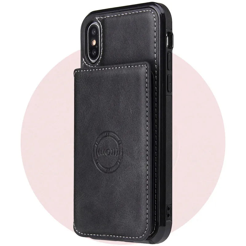 Imitation leather card wallet phone case for iPhone 11 in business-style solid colours