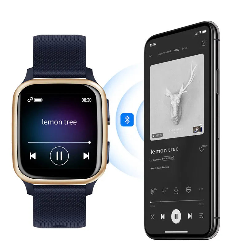 Aluminium alloy smart bracelet watch on wrist, displaying heart rate and fitness data.