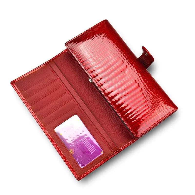 Women's patent leather crocodile pattern coin purse in red, black, or wine red colours