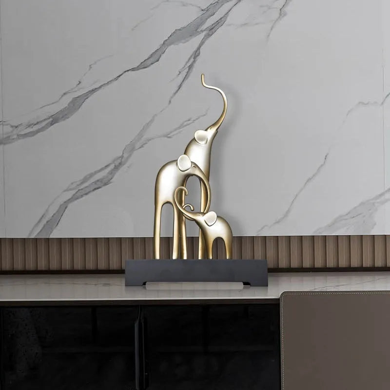 Fortune Bring Elephant decorative resin statue in bright gold electroplated finish with European styling