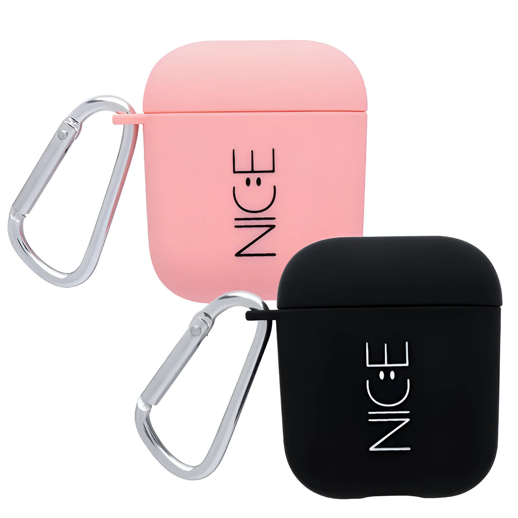 iPhone compatible AirPods PC case cover in black or pink with decorative style options