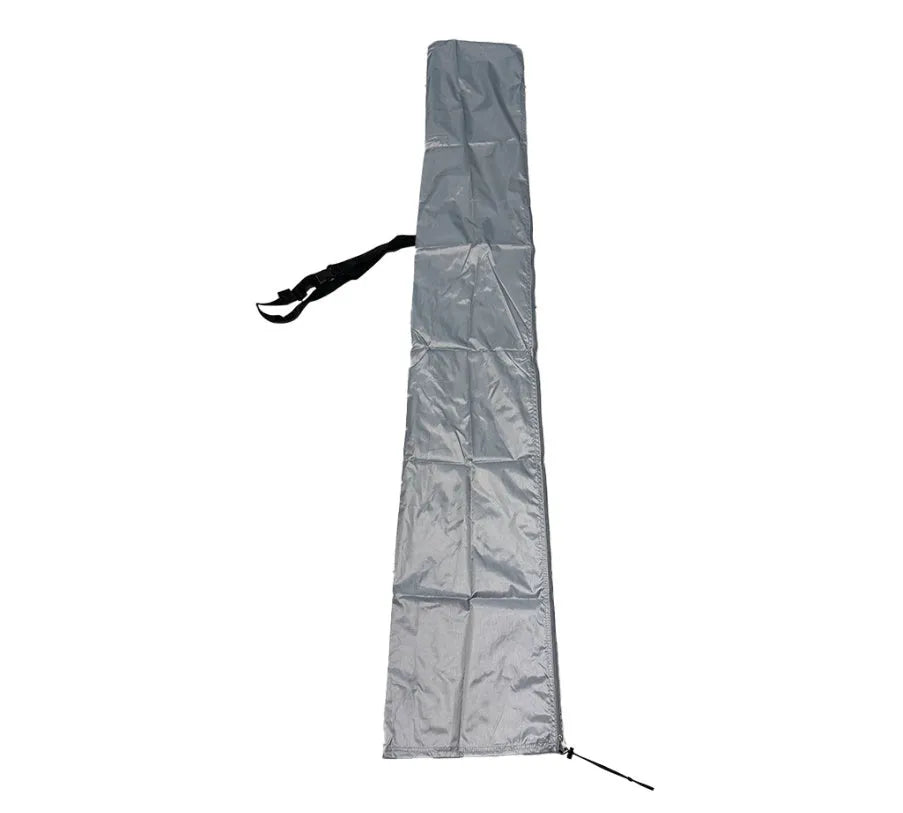 Waterproof banana umbrella cover for offset outdoor umbrellas in grey oxford cloth with drawstring closure