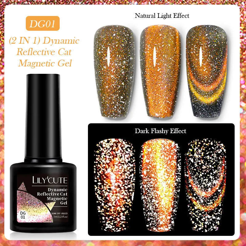 Cat eye series UV nail polish gel bottles with diamond glitter fragments in six colour styles