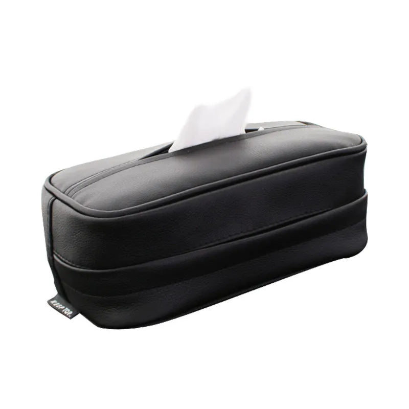 Black PU leather rectangular storage box for car and home organisation