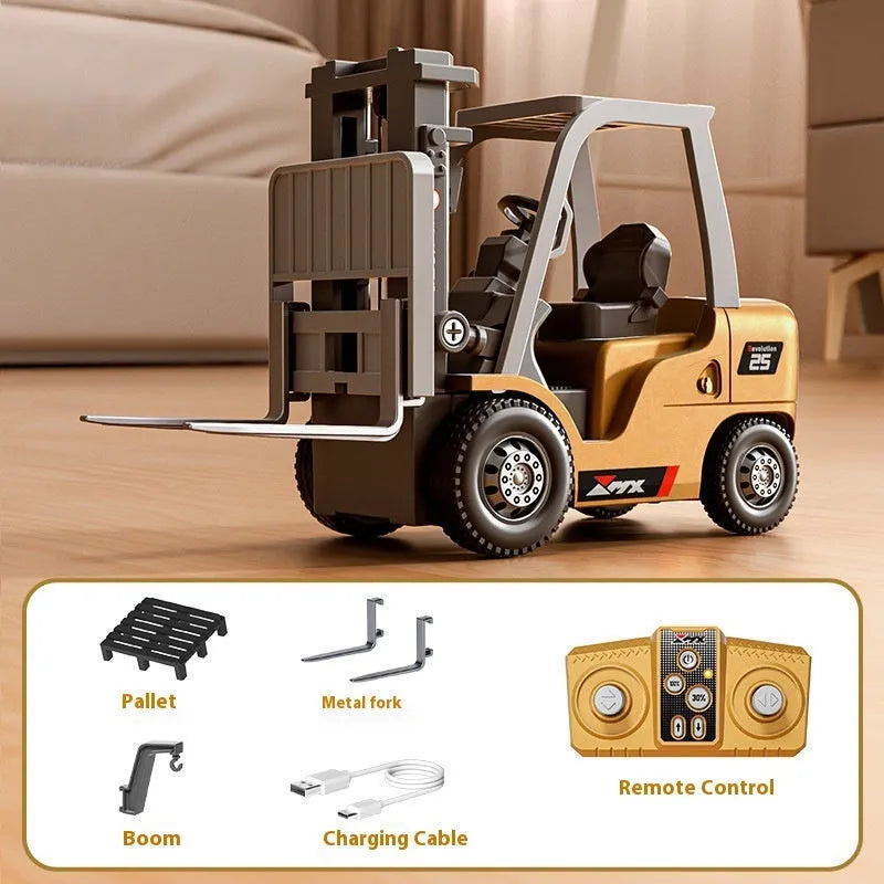 1:64 scale grey alloy remote control forklift toy with mini remote and cargo accessories