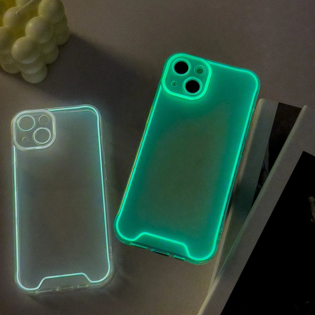 Glow in the dark Christmas phone case in green TPU for iPhone 14 Pro Max showing soft shell protection