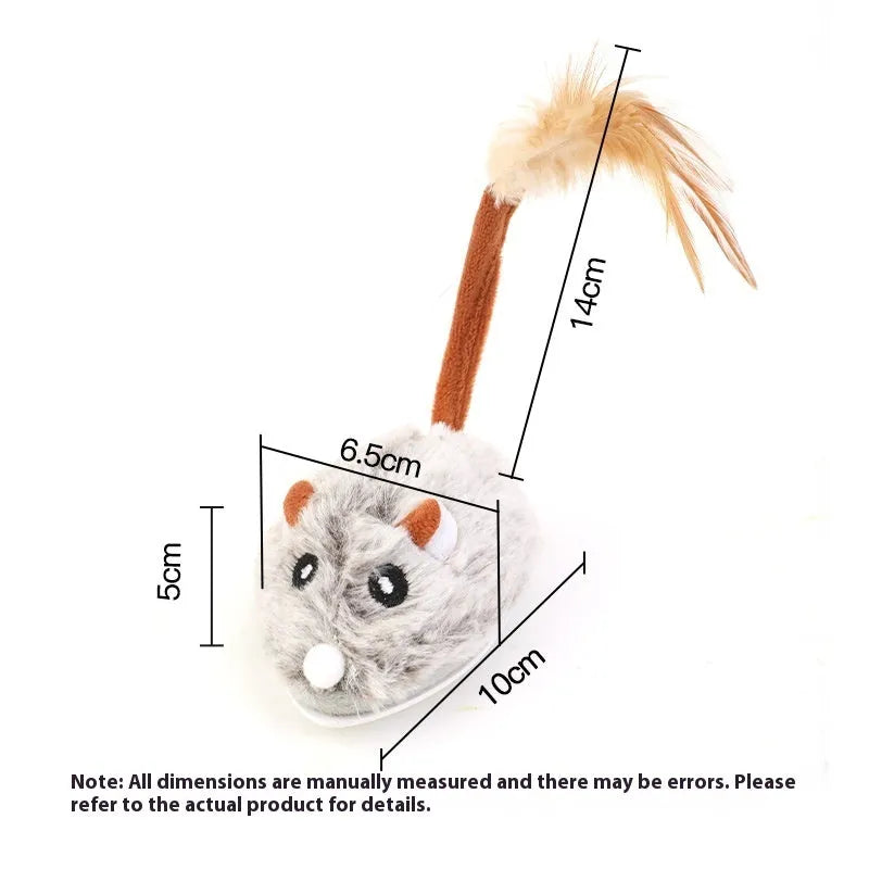 Interactive cat toy with electric moving plush mouse on pole