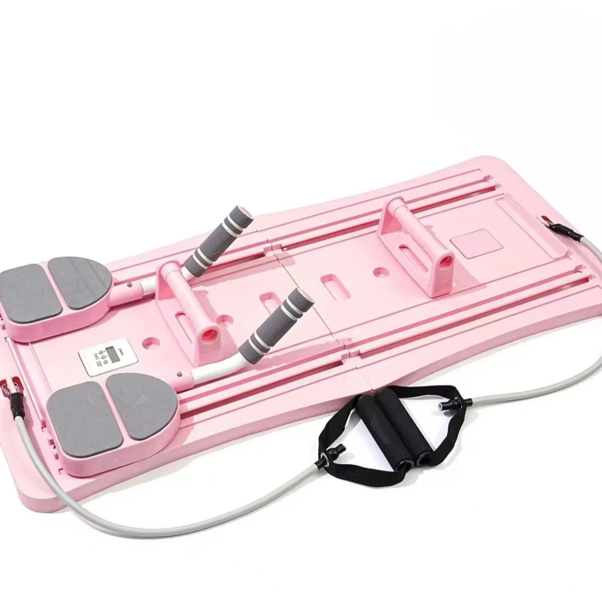 Purple foldable plastic belly panel fitness board on a wood floor.
