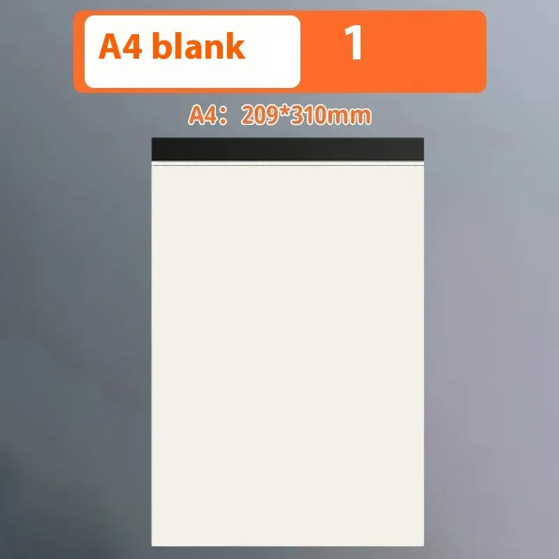 A5, B5, and A4 writing pads with tearable pages in blank, grid, and lined rulings