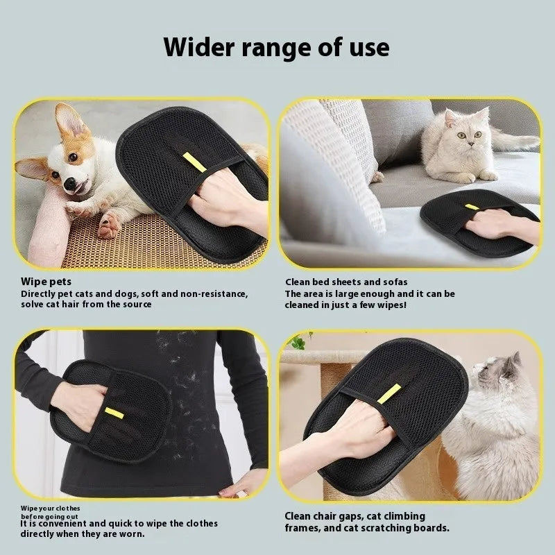 Black pet hair remover glove with silicone bristles for deshedding dogs and cats