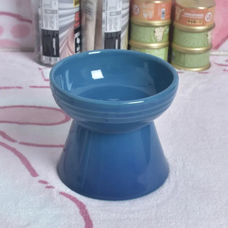 Ceramic pet bowl with raised base and various rim shape options