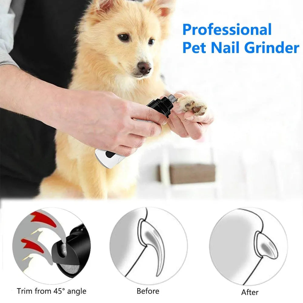 Electric dog nail trimmer with LCD display showing power levels and dust collection system
