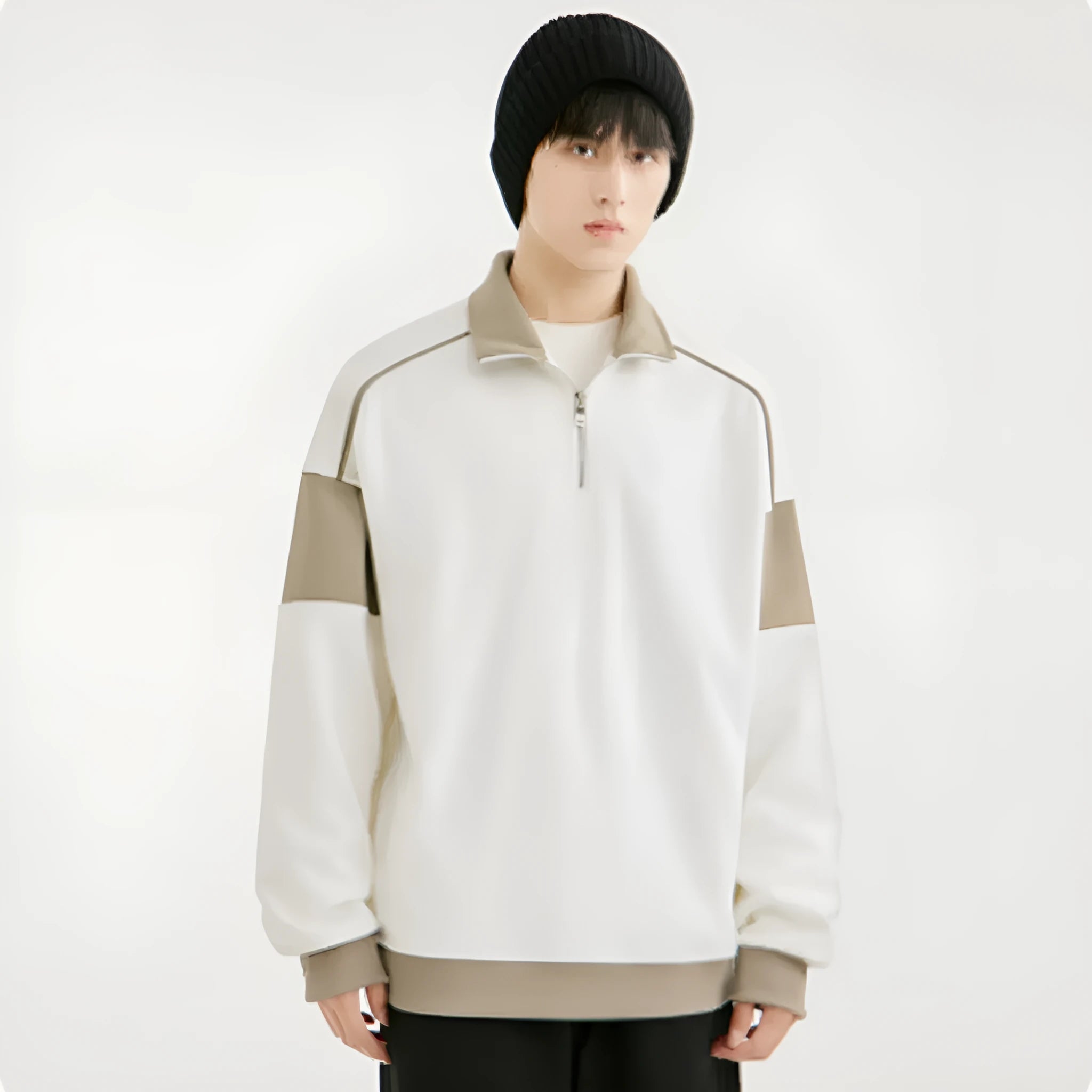 Men's corduroy drop shoulder sweatshirt with hood and loose lapels in rabbit fur fabric