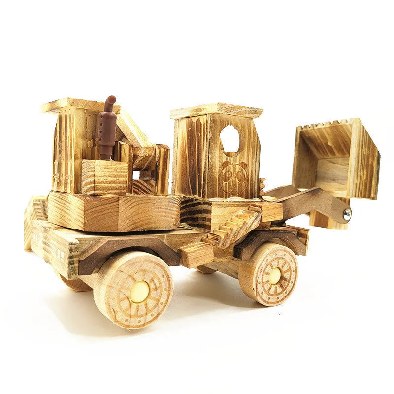 Brown wooden excavator model toy 30cm long rotating cab 1:800 scale children 4-6