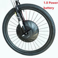 Yunzhilun electric bike conversion kit showing alloy hub motor wheel, lithium battery pack, and charger for 26-inch bicycles.