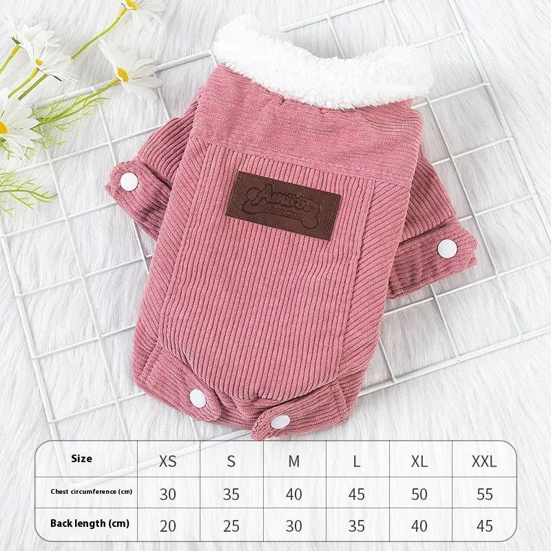 Dog wearing fleece-lined lambswool vest in grey colour with wool lining visible