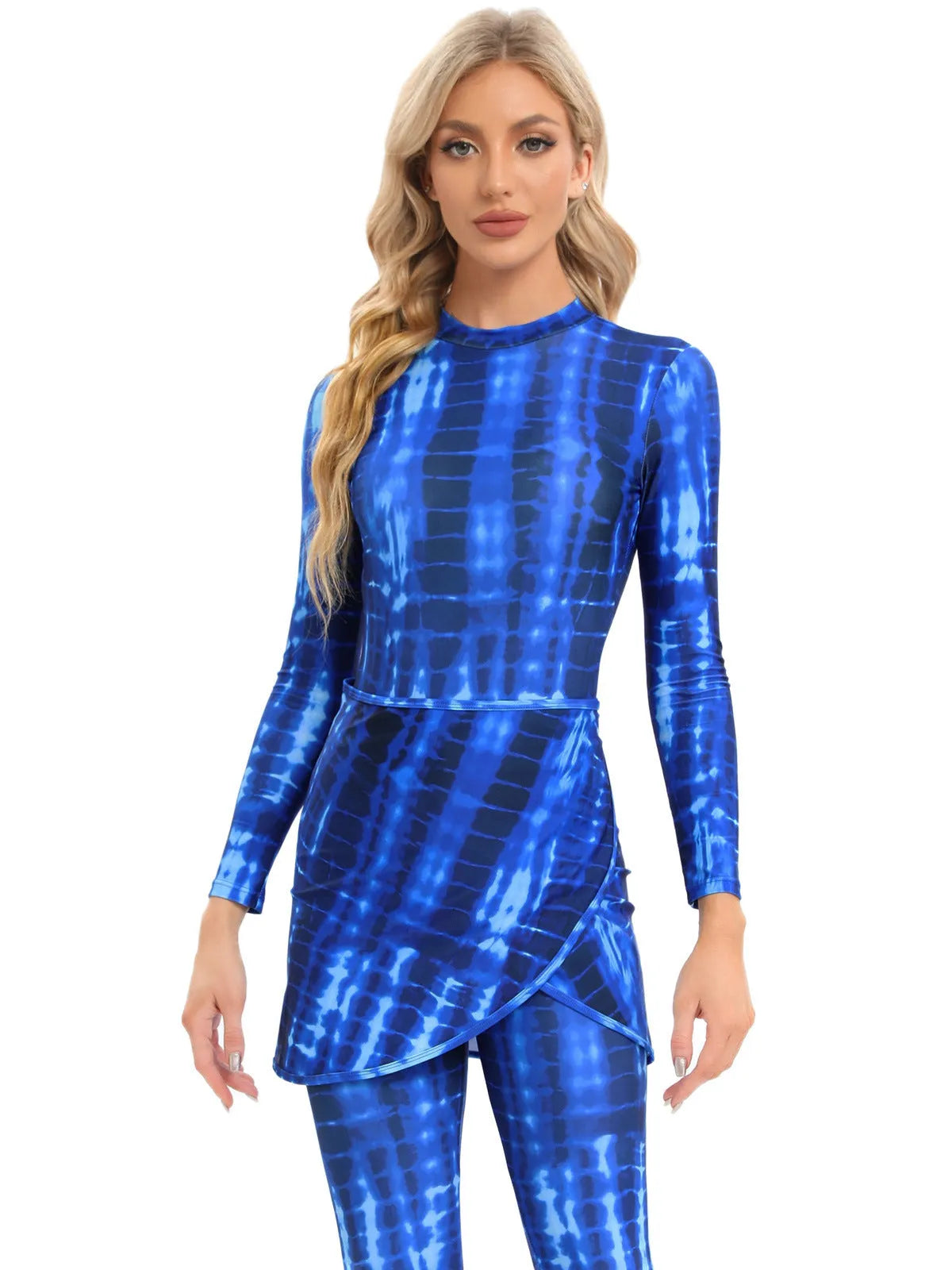 Conservative Muslim swimsuit three-piece set with apron in polyester fabric for beach swimming