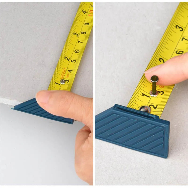 Blue multifunctional woodworking cutter with one-press lock and measuring scale for board materials.