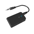 Black Bluetooth audio adapter with 3.5mm connector and external power supply