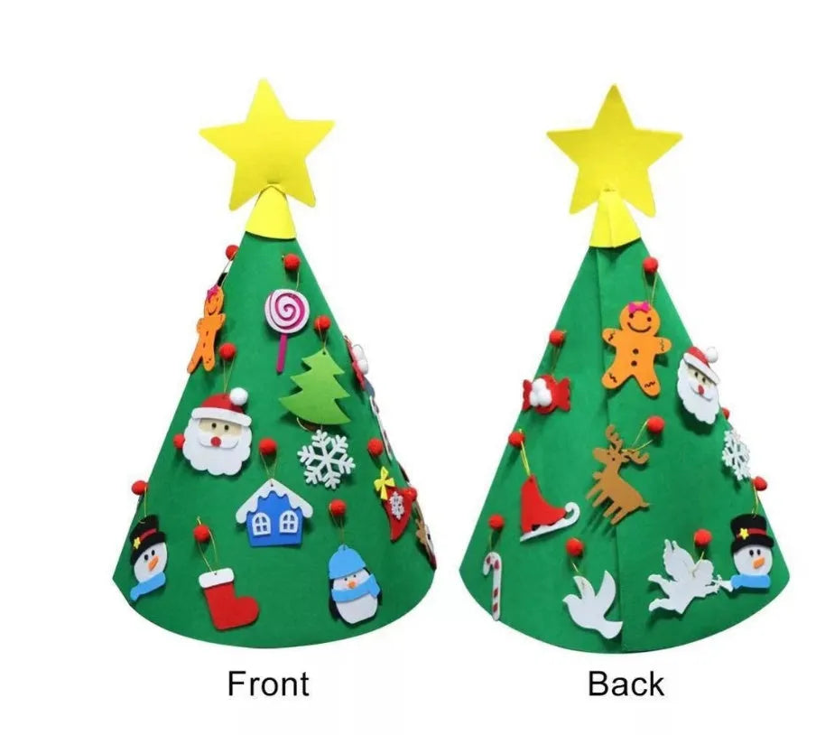Felt Christmas tree three-dimensional pendant with colourful felt balls for DIY children's decoration, 50x60cm