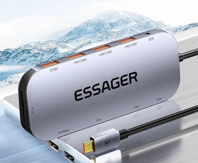 11-in-1 USB-C expansion hub with Gigabit Ethernet port and a 20cm cable