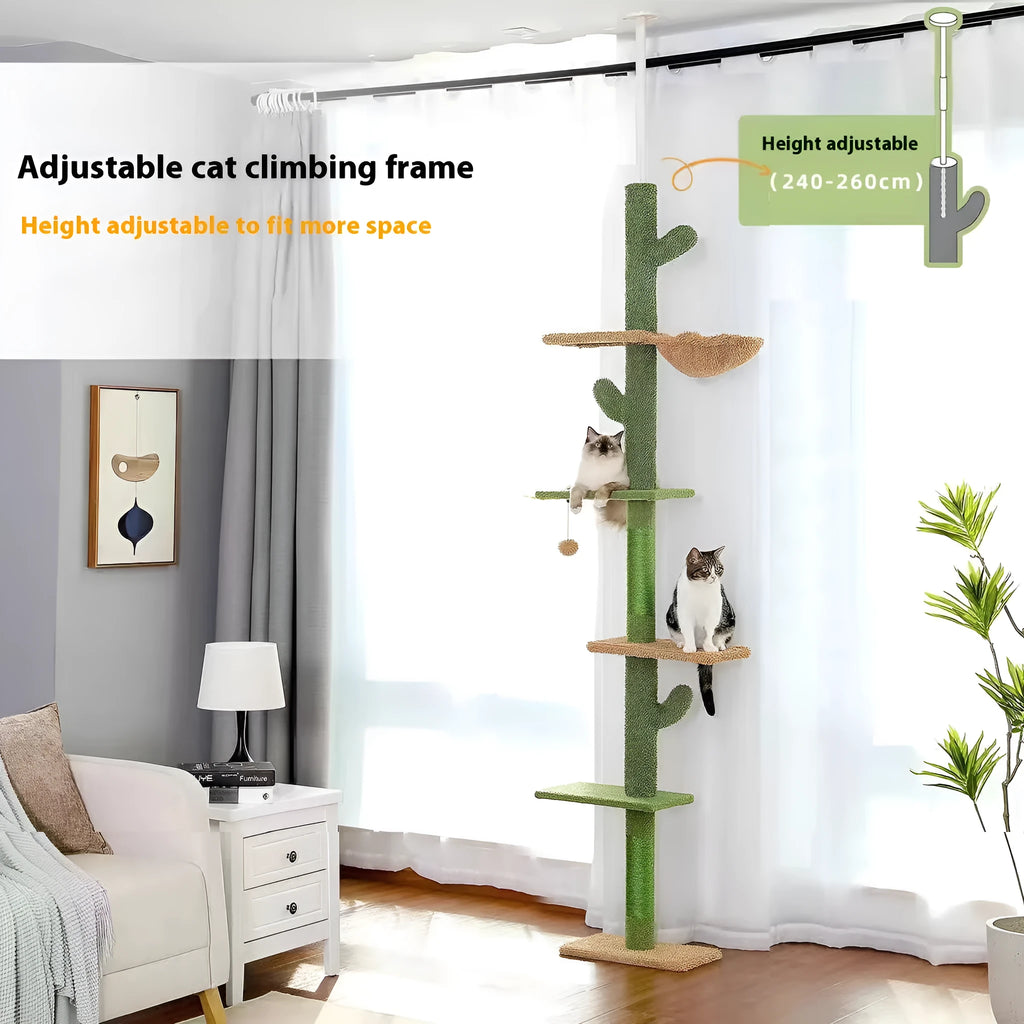 Solid wood cat tree with integrated nest, scratch board and climbing frame