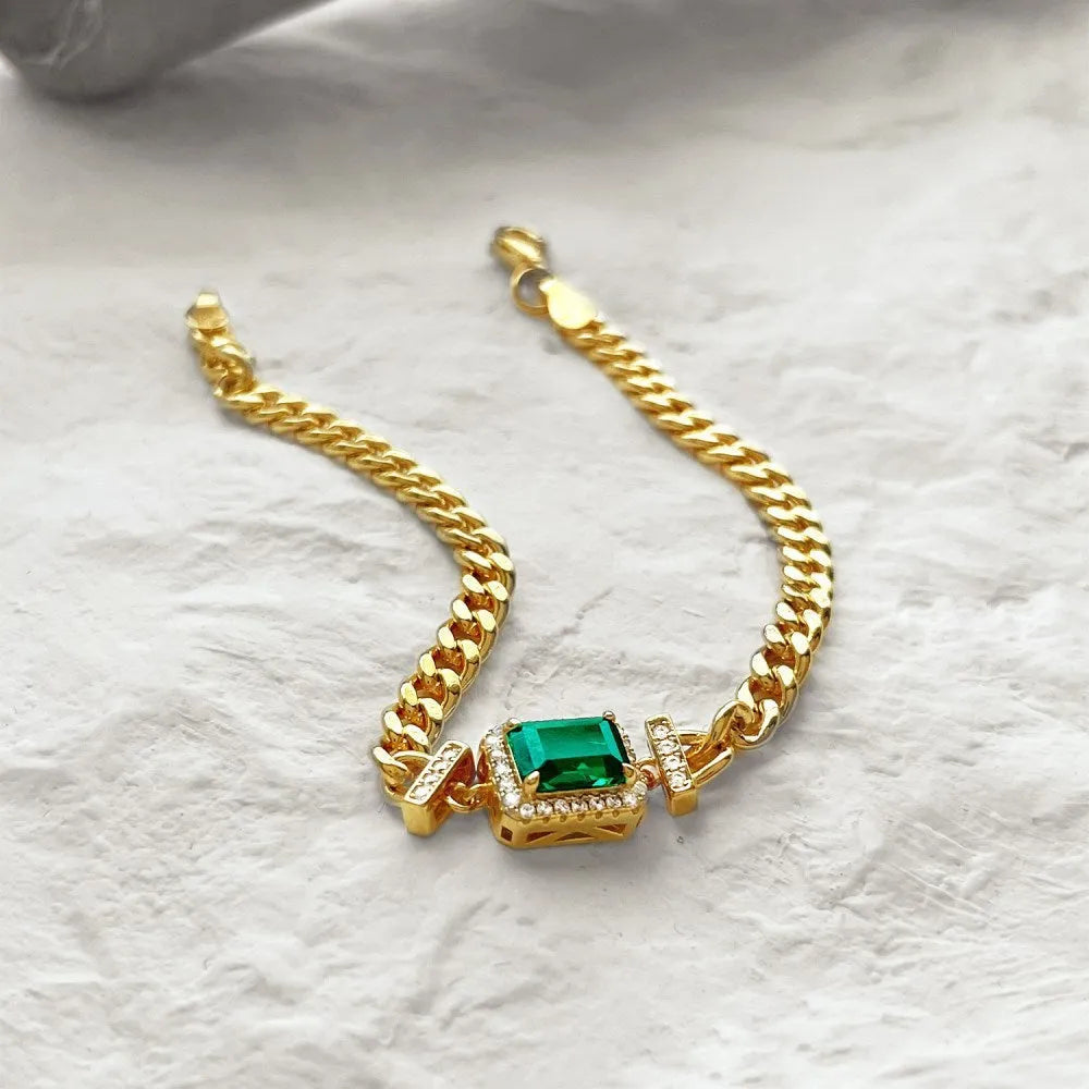 Gold electroplated 925 silver Cuban link necklace and bracelet set for women