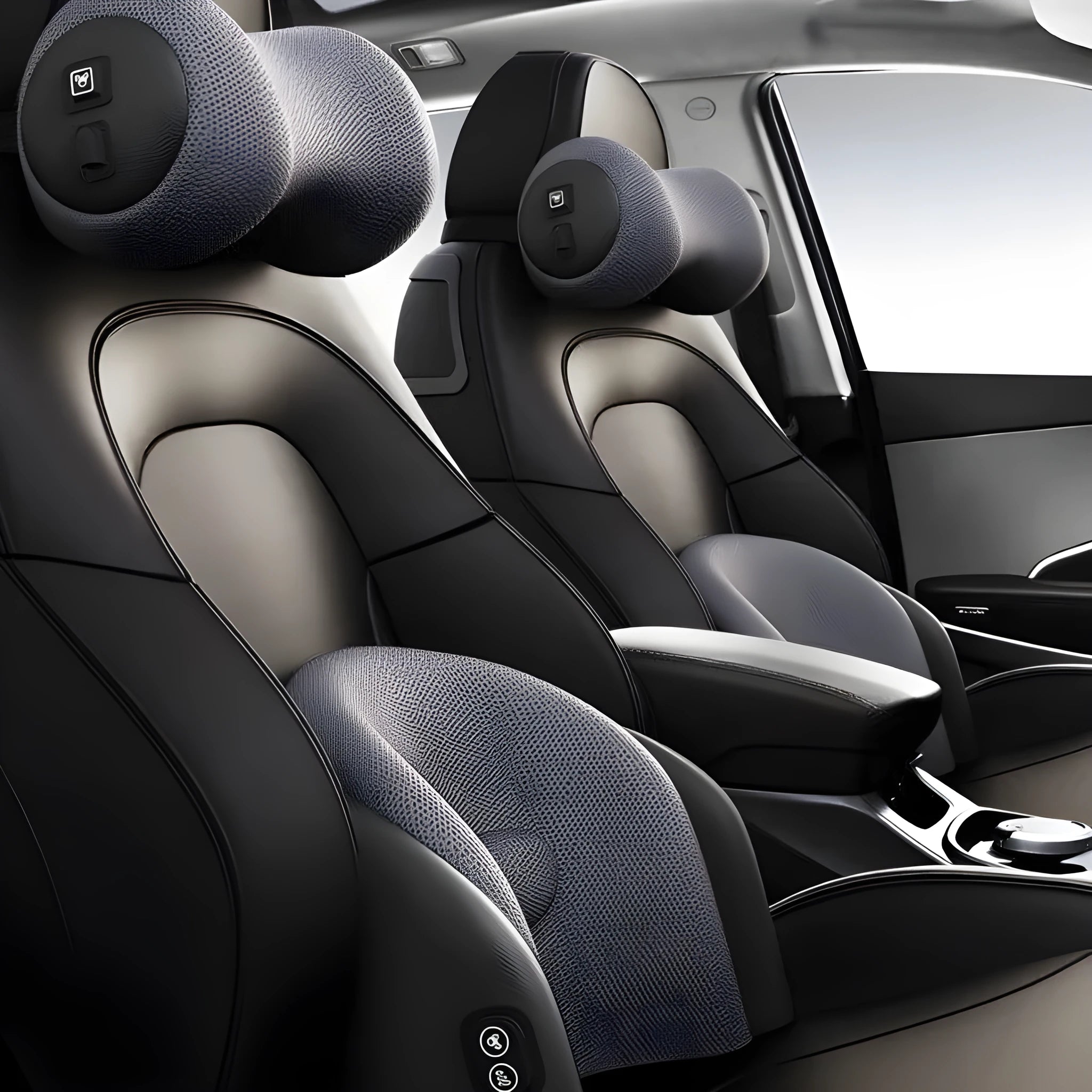 Memory cotton car seat massage cushion with electric vibration function for lumbar and headrest support.