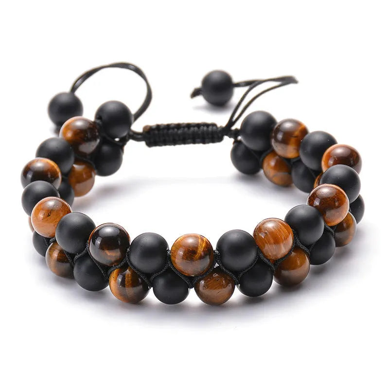 Geometric agate bead couple bracelets in tiger eye and matte black colours