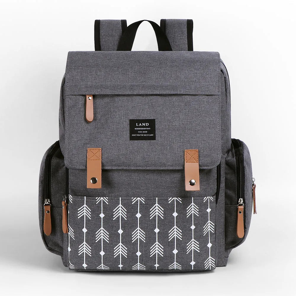LAND Mommy Diaper Bag Backpack in oxford cloth with changing mat, shown in beige colour.