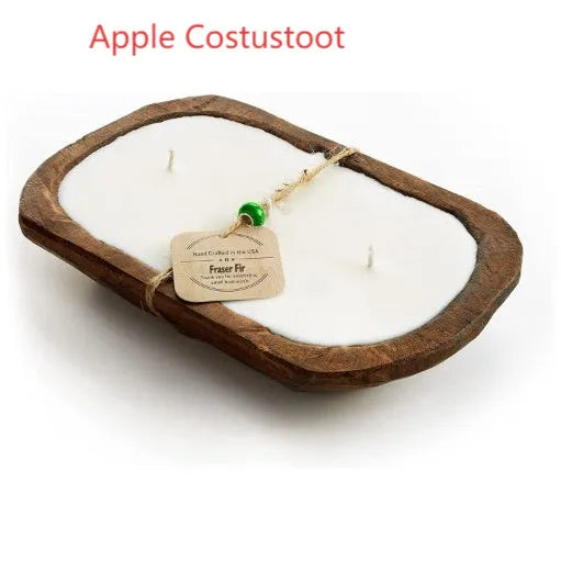 Retro wooden basin aromatherapy candle with three wicks and soy wax in lavender scent