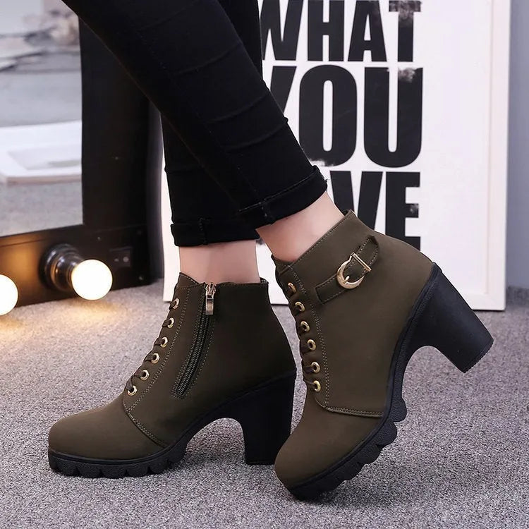 Cross strappy Martin booties with artificial PU suede upper in black, side view