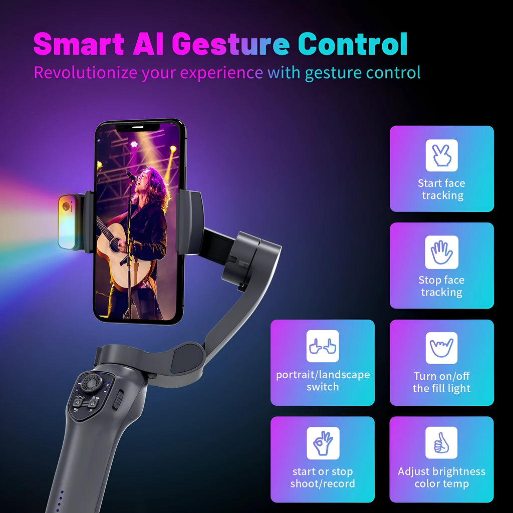Gun coloured folding handheld smartphone gimbal stabilizer on a table.