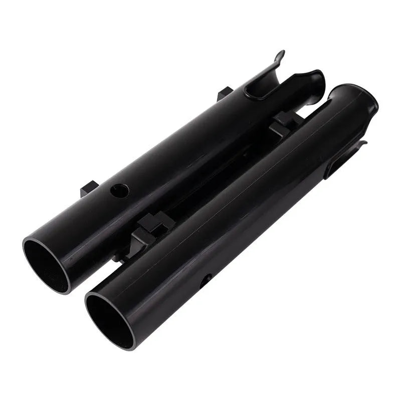 Plastic fishing rod rack with pipe clamp for motorcycle and bicycle mounting