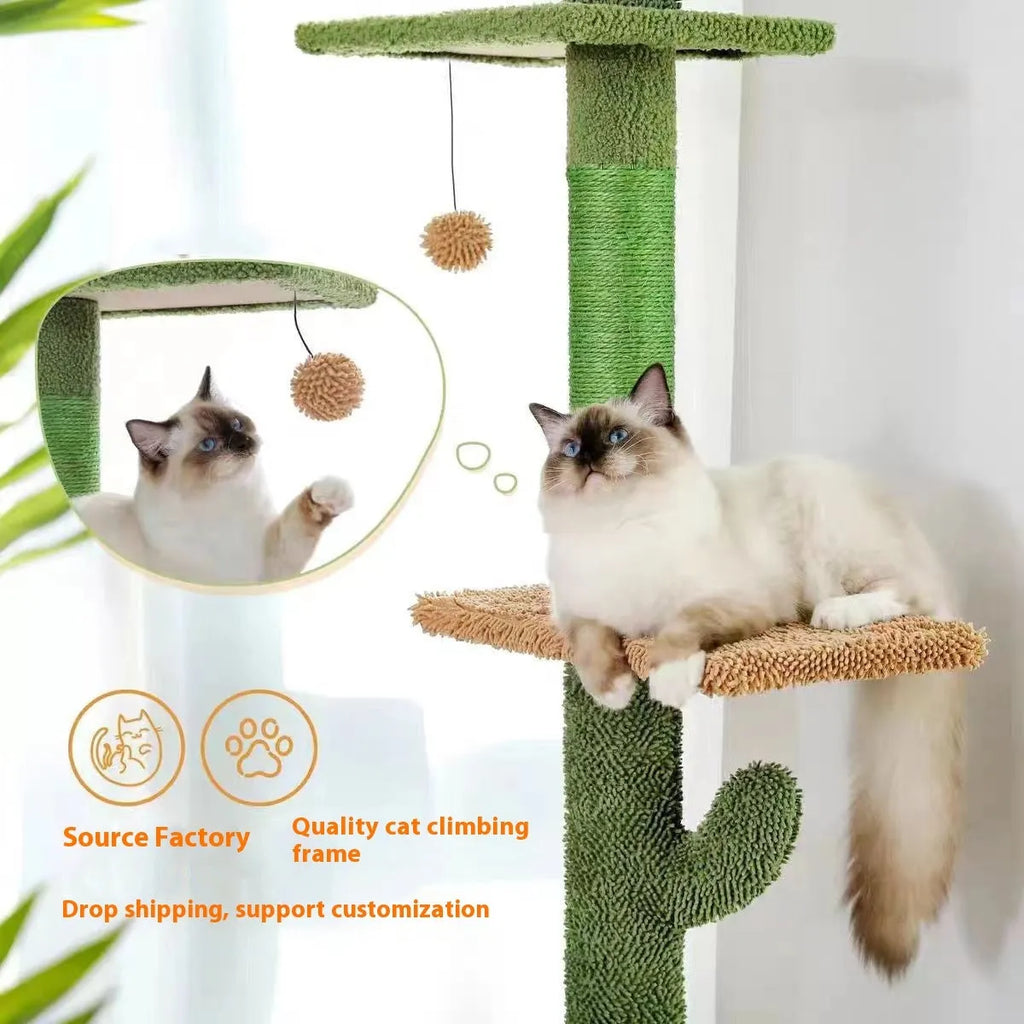 Solid wood cat tree with integrated nest, scratch board and climbing frame