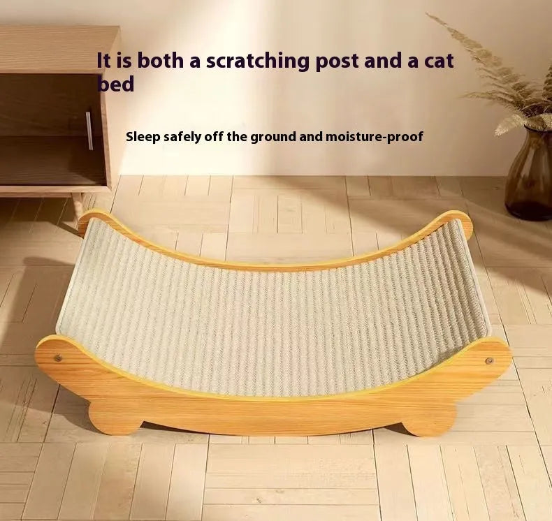 Large and small sisal fibre cat scratch boards with pastoral design on a neutral background.
